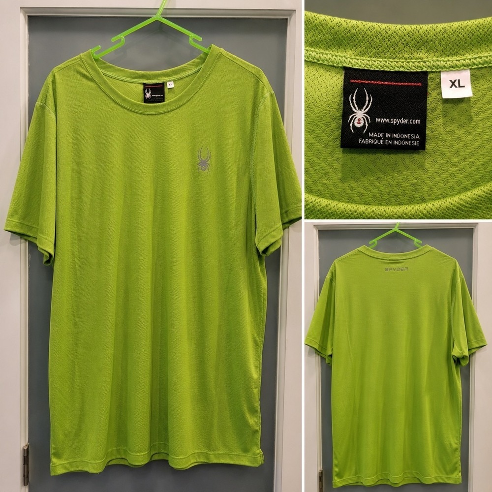Spyder Performance T-Shirt Men's XL Lime Green Athletic Moisture Wicking Tee